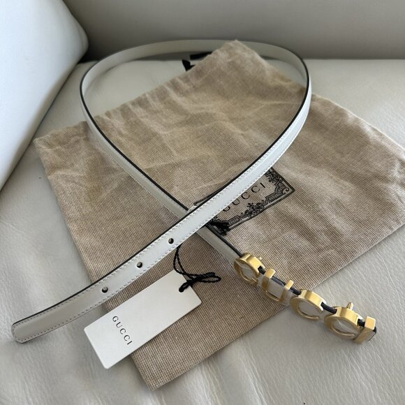 NEW GUCCI LOGO WHITE THIN BELT SIZE 105 Cm 42 In 100% Authentic - Picture 5 of 8